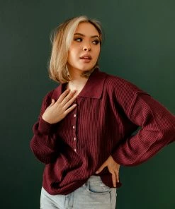 BT TOPS Hamptons Collared Button Down Sweater - Mulberry