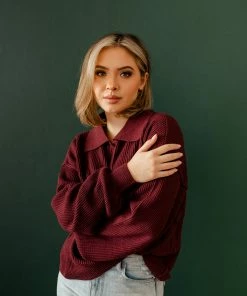 BT TOPS Hamptons Collared Button Down Sweater - Mulberry