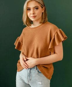 WL Diana Ruffle Sleeve Waffle Top