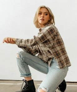BT TOPS Sienna Dolman Button Down Plaid Top