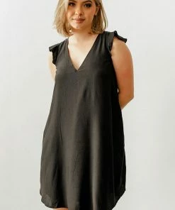 WL Chante Flutter Sleeve A-Line Dress - Black BUMP FRIENDLY