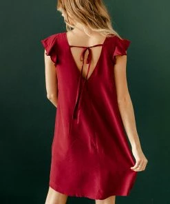 WL Chante Flutter Sleeve A-Line Dress - Wine