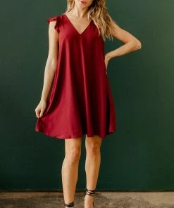WL Chante Flutter Sleeve A-Line Dress - Wine