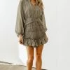 BT DRESSES Shine On Pleated Ruffle Mini Dress - Olive