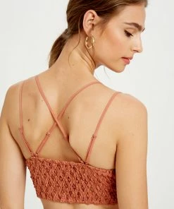 WL ACCESSORIES Cassie Padded Lace Bralette - Brick