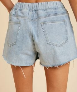 WL BOTTOMS Tilda Distressed Drawstring Denim Shorts