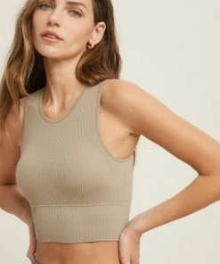 WL ACTIVEWEAR Sculpt Ribbed Padded Tank Top - Mocha