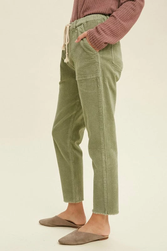 WL Karissa Drawstring Corduroy Pocketed Pants - Olive 9 WL Karissa Drawstring Corduroy Pocketed Pants - Olive