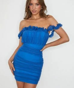 ONE & ONLY COLLECTIVE DRESSES Kallie Ruched Off The Shoulder Ruffle Mini Dress