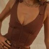 PEPPERMAYO Parisian Life Linen Bustier Crop - Chocolate Brown TOPS