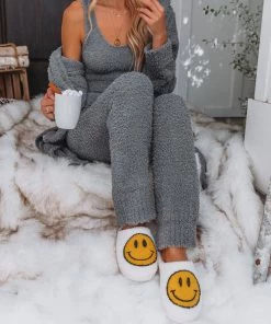 MELODY ACCESSORIES Smiley Face Plush Slippers - Ivory 12 MELODY ACCESSORIES Smiley Face Plush Slippers - Ivory