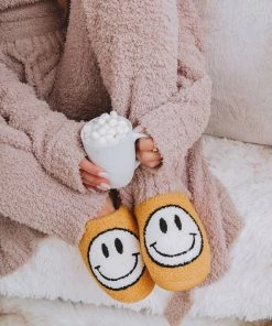 MELODY ACCESSORIES Smiley Face Plush Slippers - Yellow