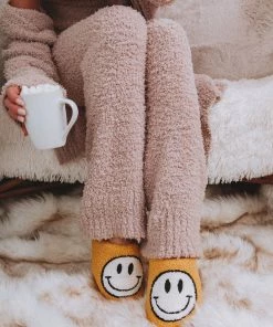 MELODY ACCESSORIES Smiley Face Plush Slippers - Yellow