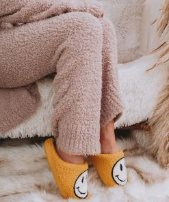 MELODY ACCESSORIES Smiley Face Plush Slippers - Yellow