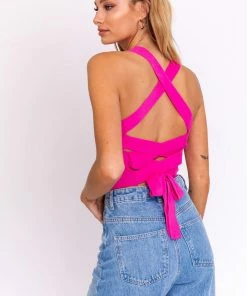 LE LIS BEST SELLERS Tina Tie Back Crop Top - Hot Pink